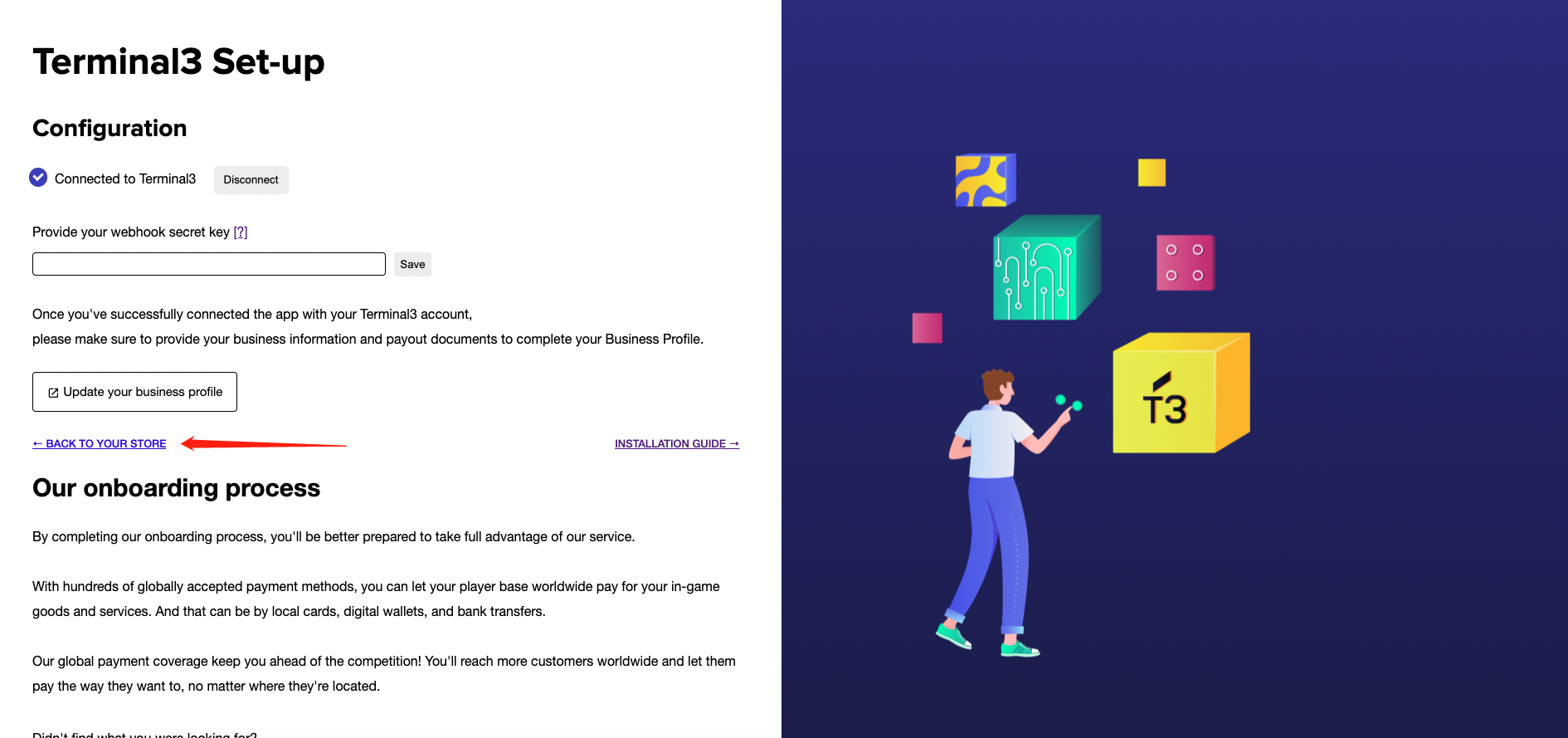 Shopify Terminal3 installation - connected