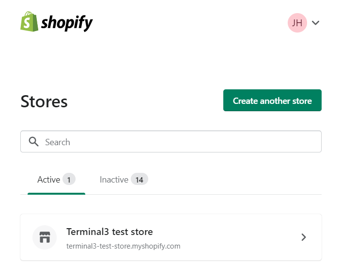 Shopify Terminal3 installation - select store