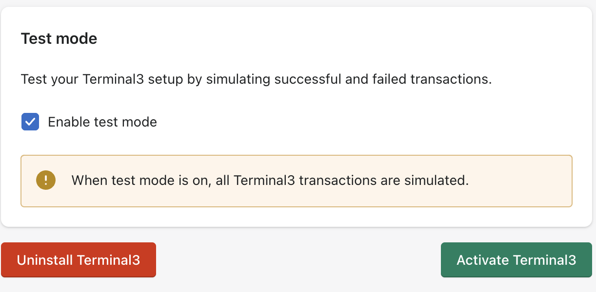 Shopify Terminal3 installation - test mode