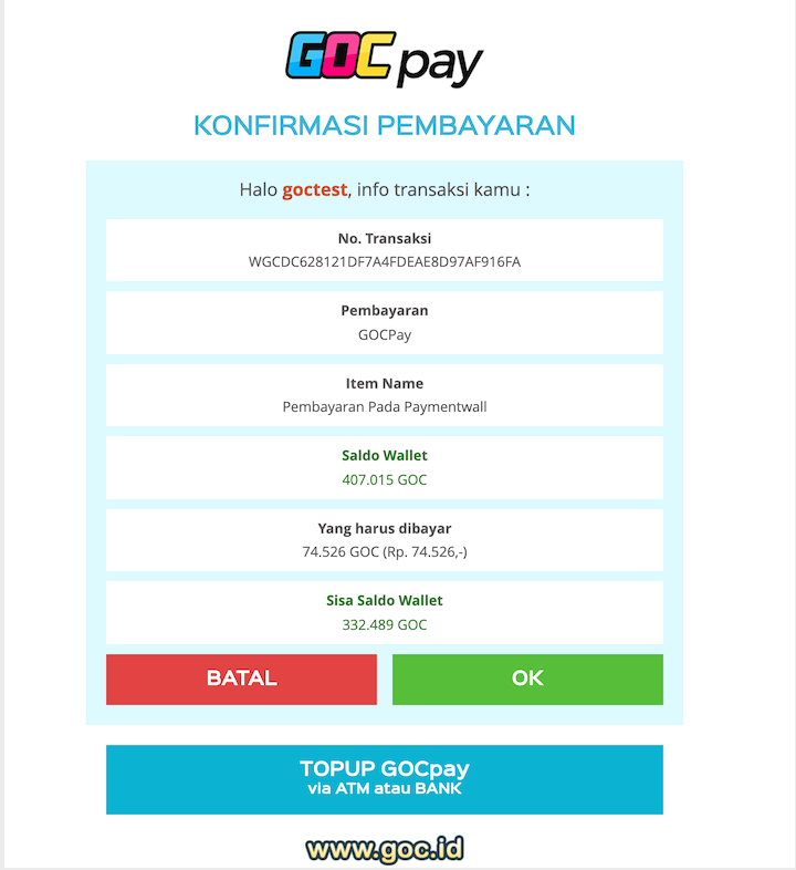 GOCPay not enough balance