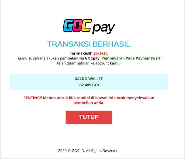 GOCPay successful transaction