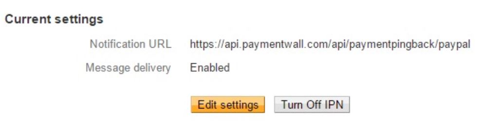 PayPal IPN current settings
