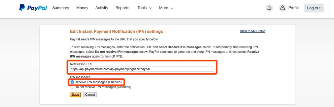PayPal IPN notification URL