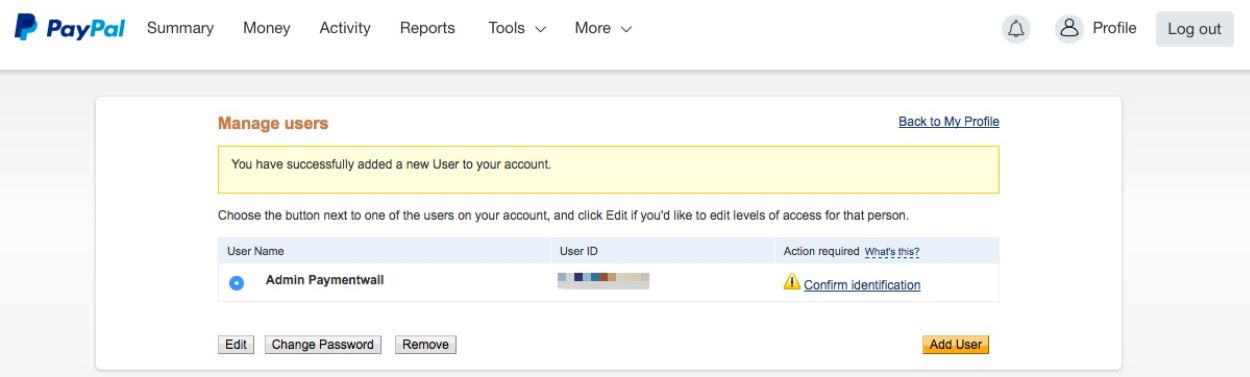 PayPal manage user - subaccount