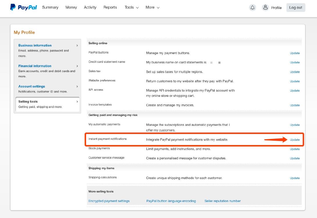 PayPal profile selling tools - IPN update