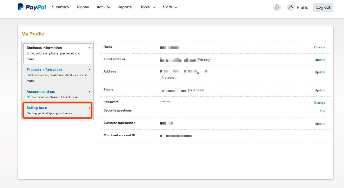 PayPal profile selling tools