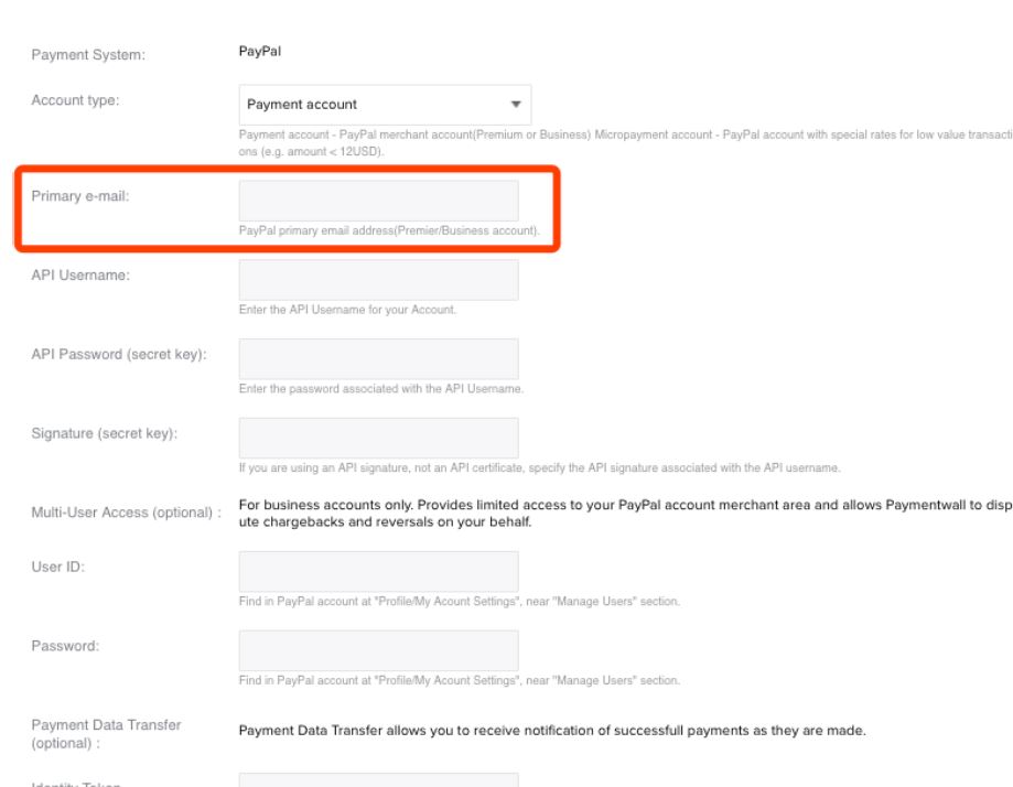 Terminal3 Payments account settings - SpiderPipe PayPal primary email